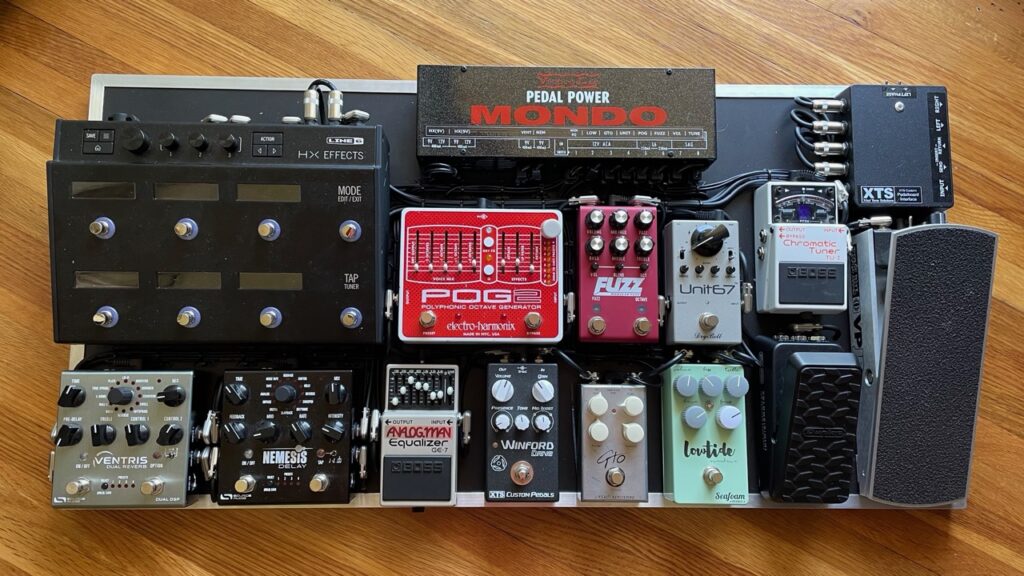 Andrew Timothy's session pedalboard built by XAct Tone Solutions